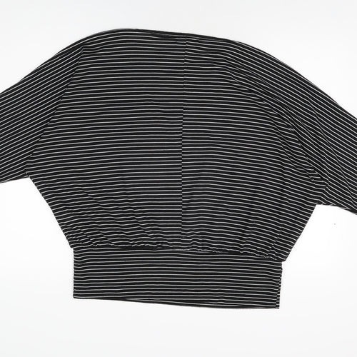 New Look Womens Black Striped Polyester Basic T-Shirt Size L Round Neck
