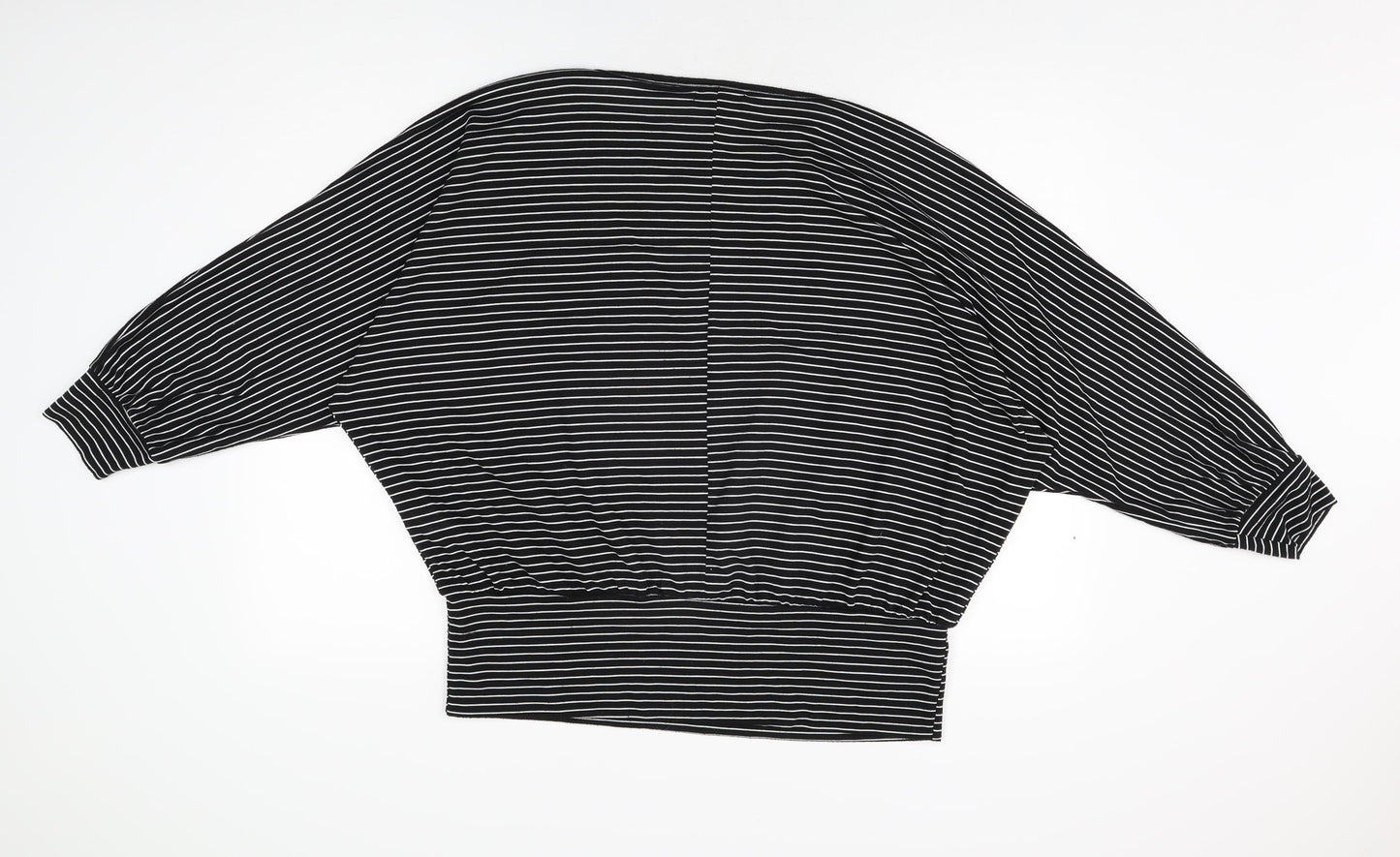 New Look Womens Black Striped Polyester Basic T-Shirt Size L Round Neck