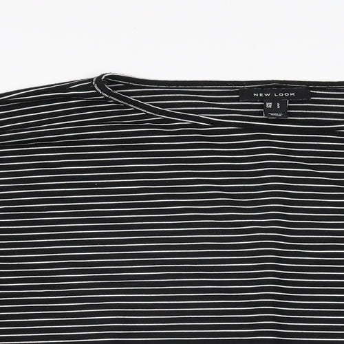 New Look Womens Black Striped Polyester Basic T-Shirt Size L Round Neck