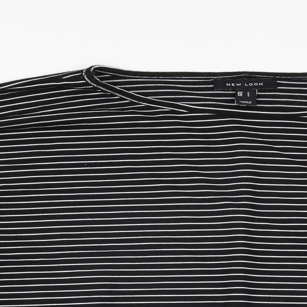 New Look Womens Black Striped Polyester Basic T-Shirt Size L Round Neck