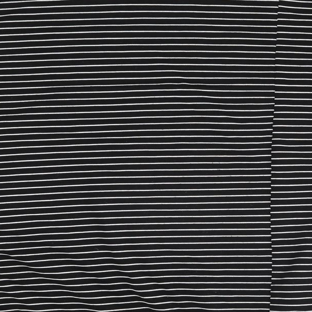 New Look Womens Black Striped Polyester Basic T-Shirt Size L Round Neck