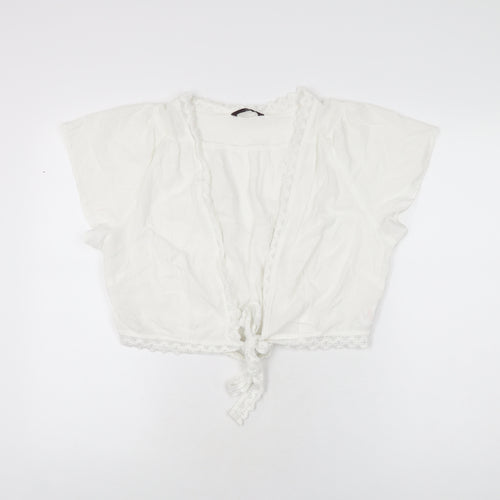 Evans Womens White Cotton Cropped T-Shirt Size 16 V-Neck