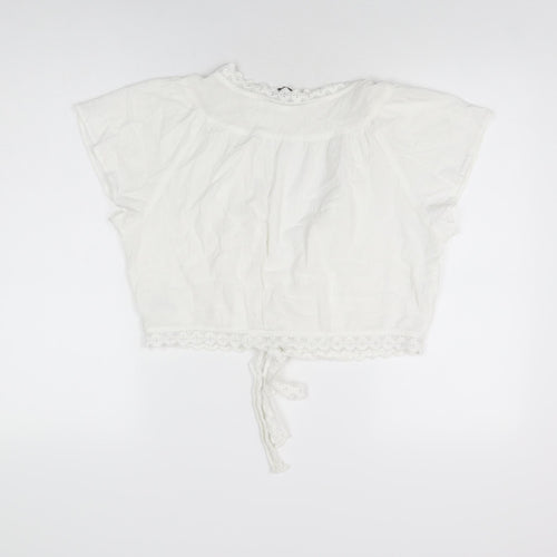 Evans Womens White Cotton Cropped T-Shirt Size 16 V-Neck
