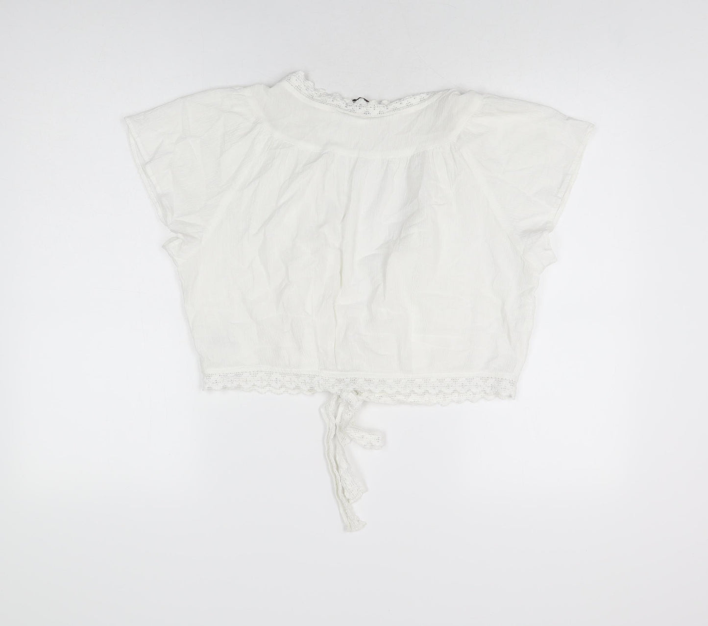 Evans Womens White Cotton Cropped T-Shirt Size 16 V-Neck