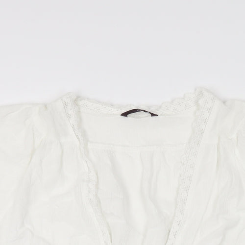 Evans Womens White Cotton Cropped T-Shirt Size 16 V-Neck