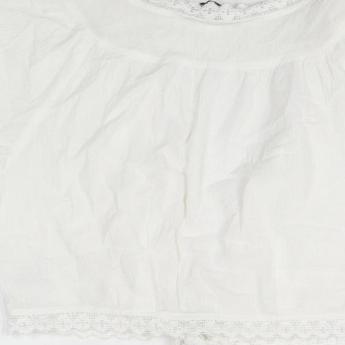 Evans Womens White Cotton Cropped T-Shirt Size 16 V-Neck