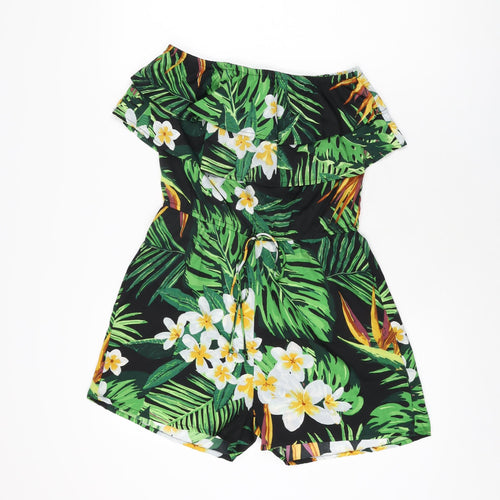 Pep&Co Womens Black Floral Polyester Playsuit One-Piece Size 8 L3 in Pullover