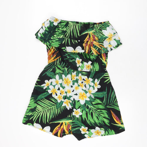 Pep&Co Womens Black Floral Polyester Playsuit One-Piece Size 8 L3 in Pullover