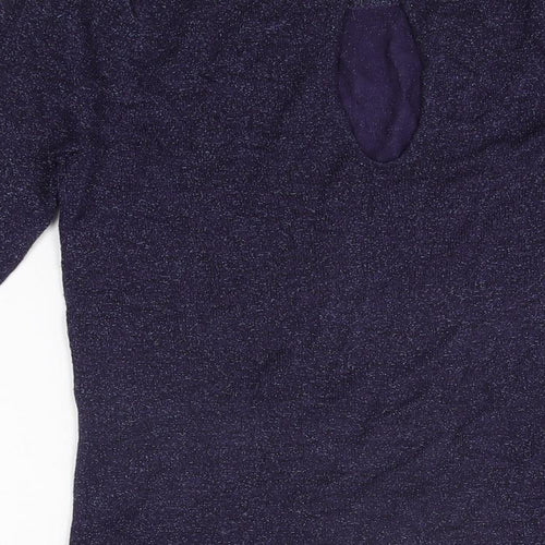 Topshop Womens Purple Viscose Basic T-Shirt Size 10 Round Neck
