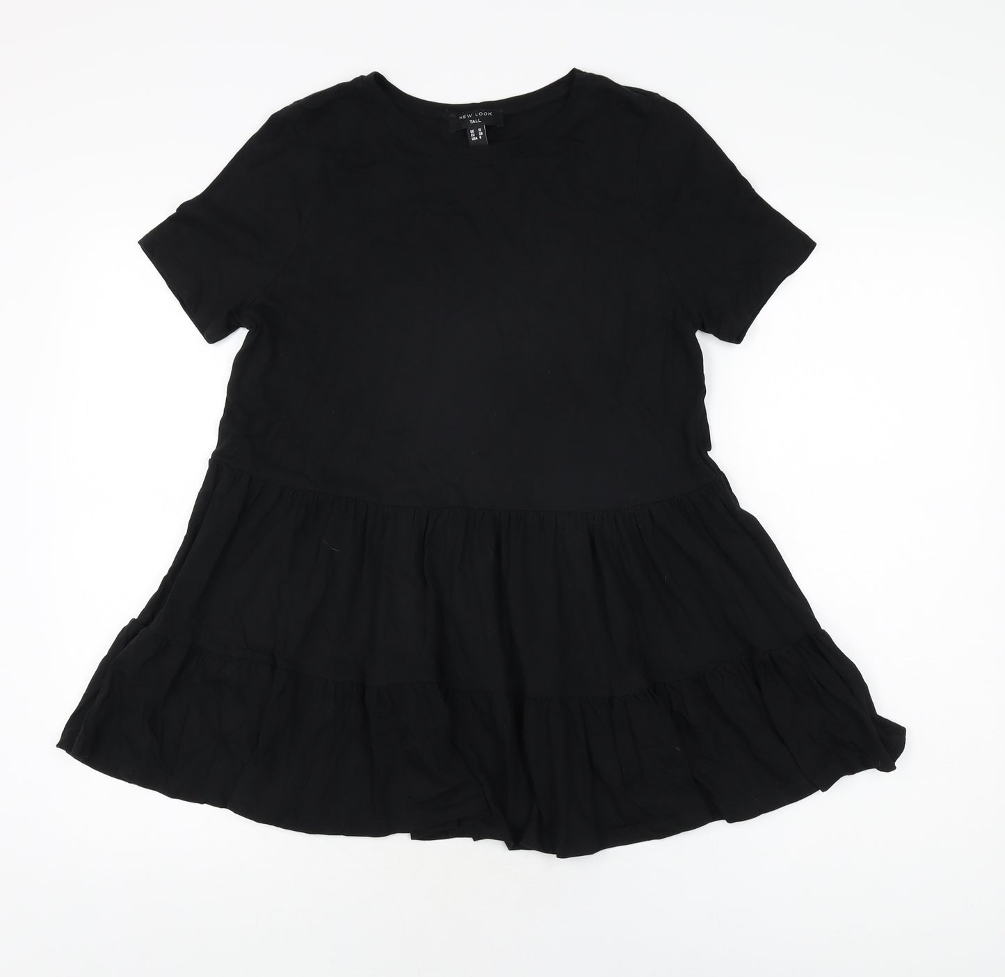 New Look Womens Black Cotton Basic T-Shirt Size 10 Round Neck