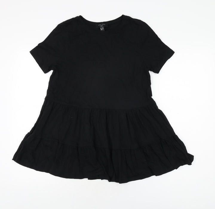 New Look Womens Black Cotton Basic T-Shirt Size 10 Round Neck