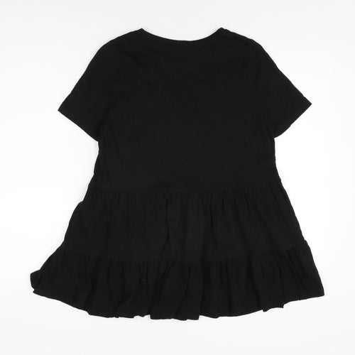 New Look Womens Black Cotton Basic T-Shirt Size 10 Round Neck