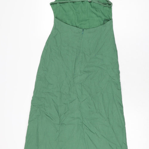Zara Womens Green Polyester A-Line Size XS Square Neck Zip