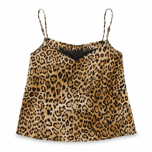 Zara Womens Beige Animal Print Viscose Camisole T-Shirt Size M V-Neck - Leopard Print