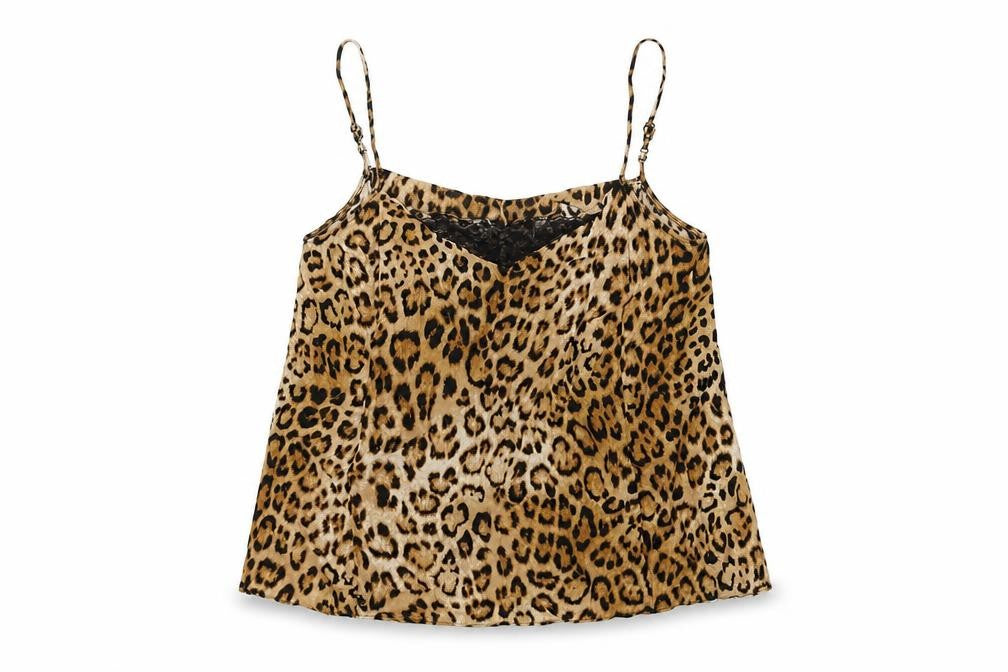 Zara Womens Beige Animal Print Viscose Camisole T-Shirt Size M V-Neck - Leopard Print