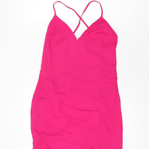 By The Way Womens Pink Cotton Mini Size L V-Neck Zip