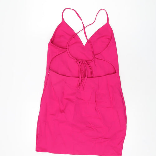By The Way Womens Pink Cotton Mini Size L V-Neck Zip