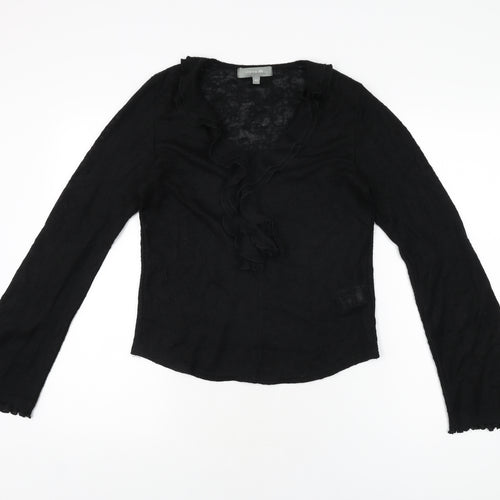 Claire Dk Womens Black Acrylic Basic T-Shirt Size 12 V-Neck