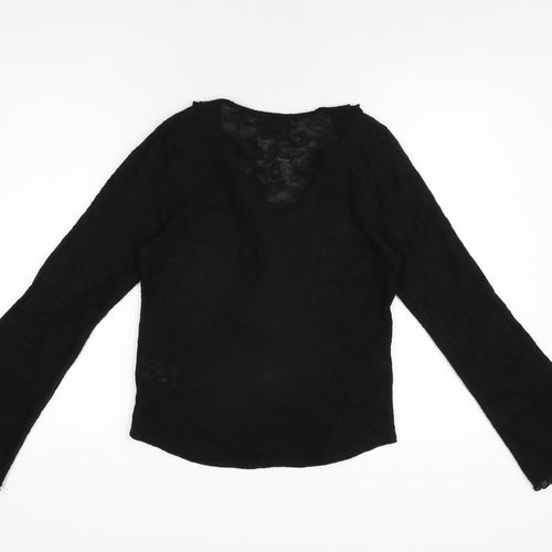 Claire Dk Womens Black Acrylic Basic T-Shirt Size 12 V-Neck