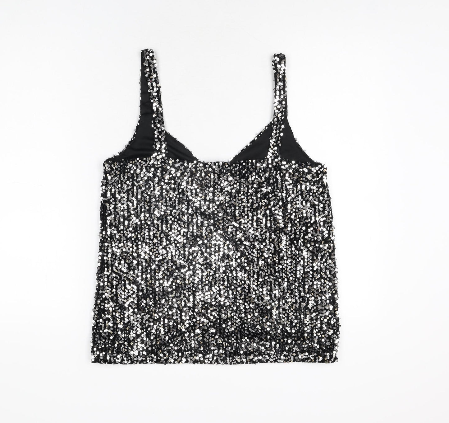 NEXT Womens Black Polyester Basic T-Shirt Size 12 V-Neck - Sequins
