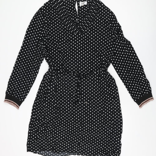 Isay Womens Black Polka Dot Viscose Shift Size L V-Neck Pullover