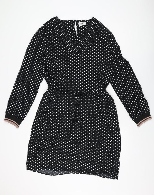 Isay Womens Black Polka Dot Viscose Shift Size L V-Neck Pullover