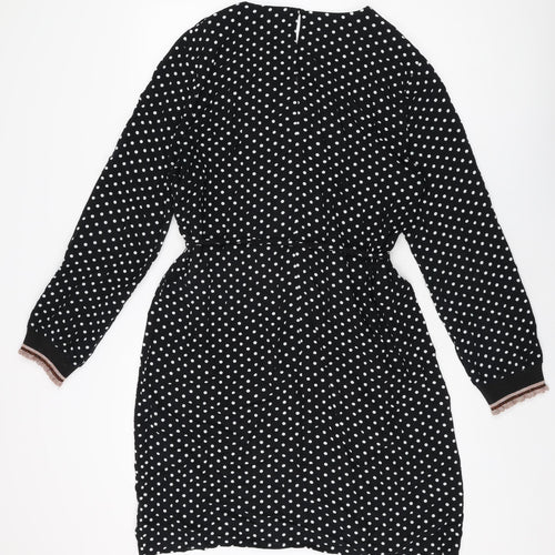 Isay Womens Black Polka Dot Viscose Shift Size L V-Neck Pullover