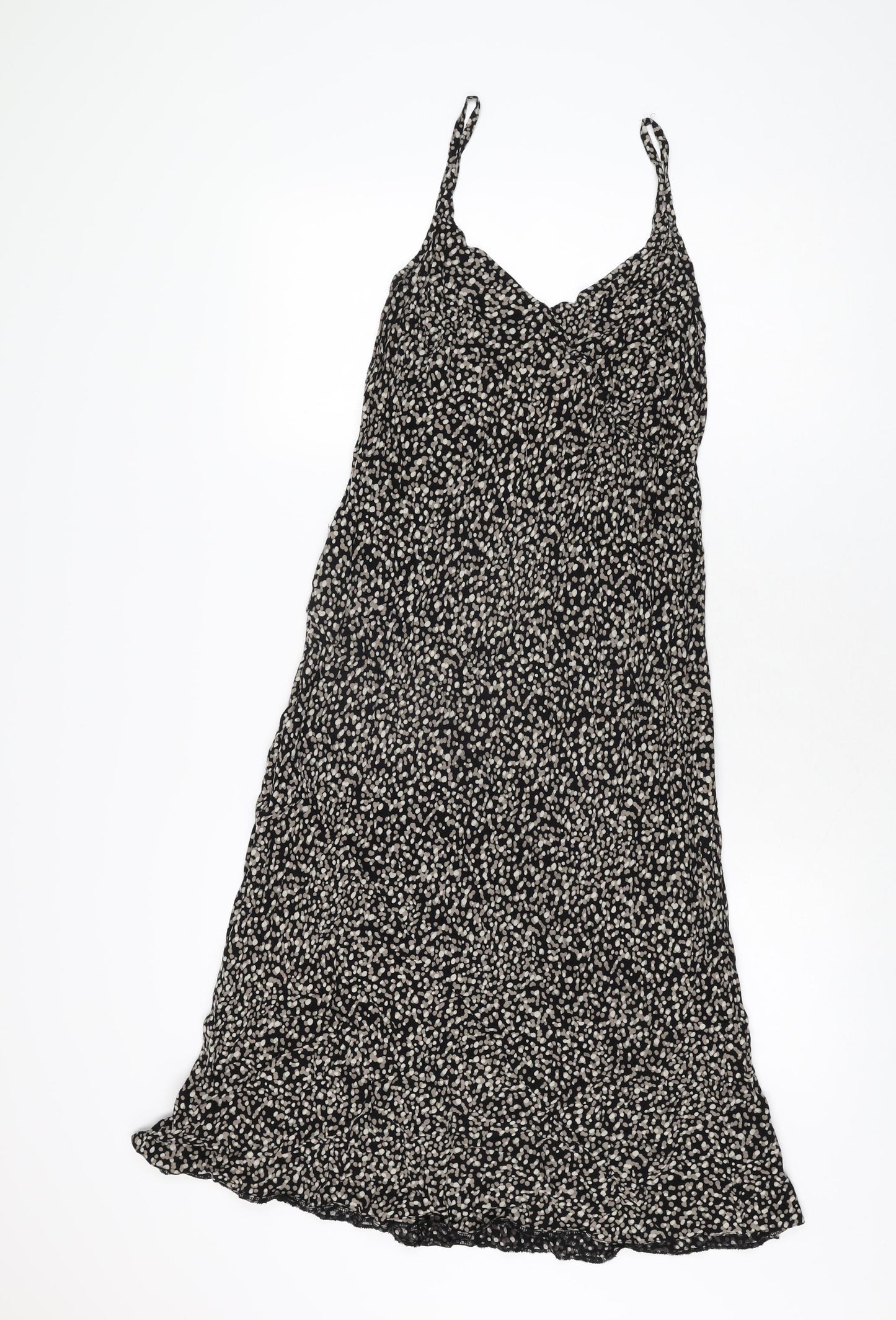 BHS Womens Black Geometric Viscose A-Line Size 14 V-Neck Pullover
