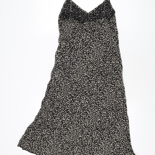 BHS Womens Black Geometric Viscose A-Line Size 14 V-Neck Pullover