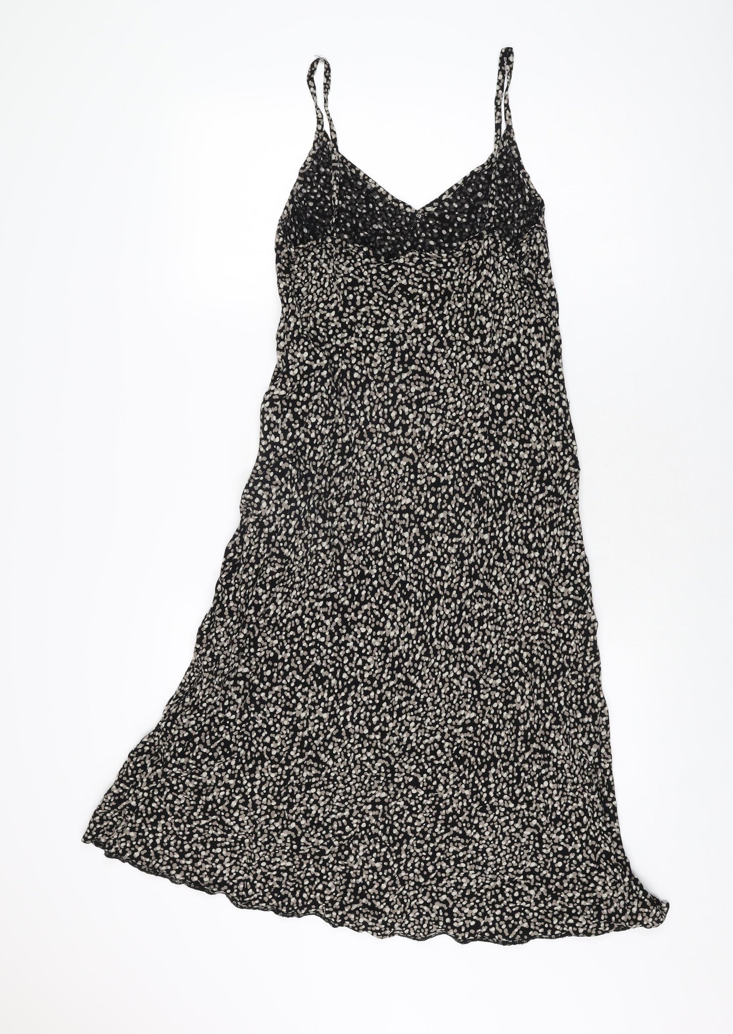 BHS Womens Black Geometric Viscose A-Line Size 14 V-Neck Pullover