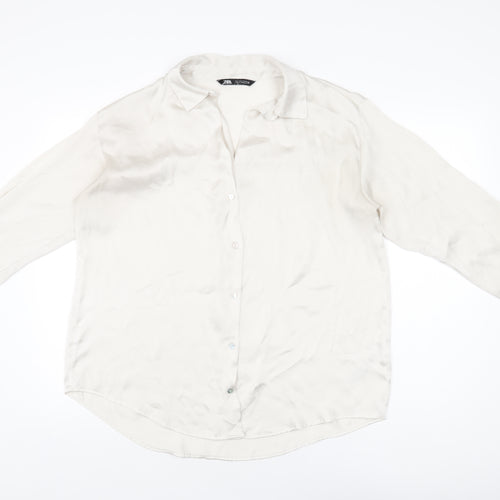 Zara Womens Ivory Polyester Basic Button-Up Size L Collared