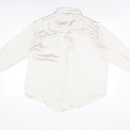 Zara Womens Ivory Polyester Basic Button-Up Size L Collared
