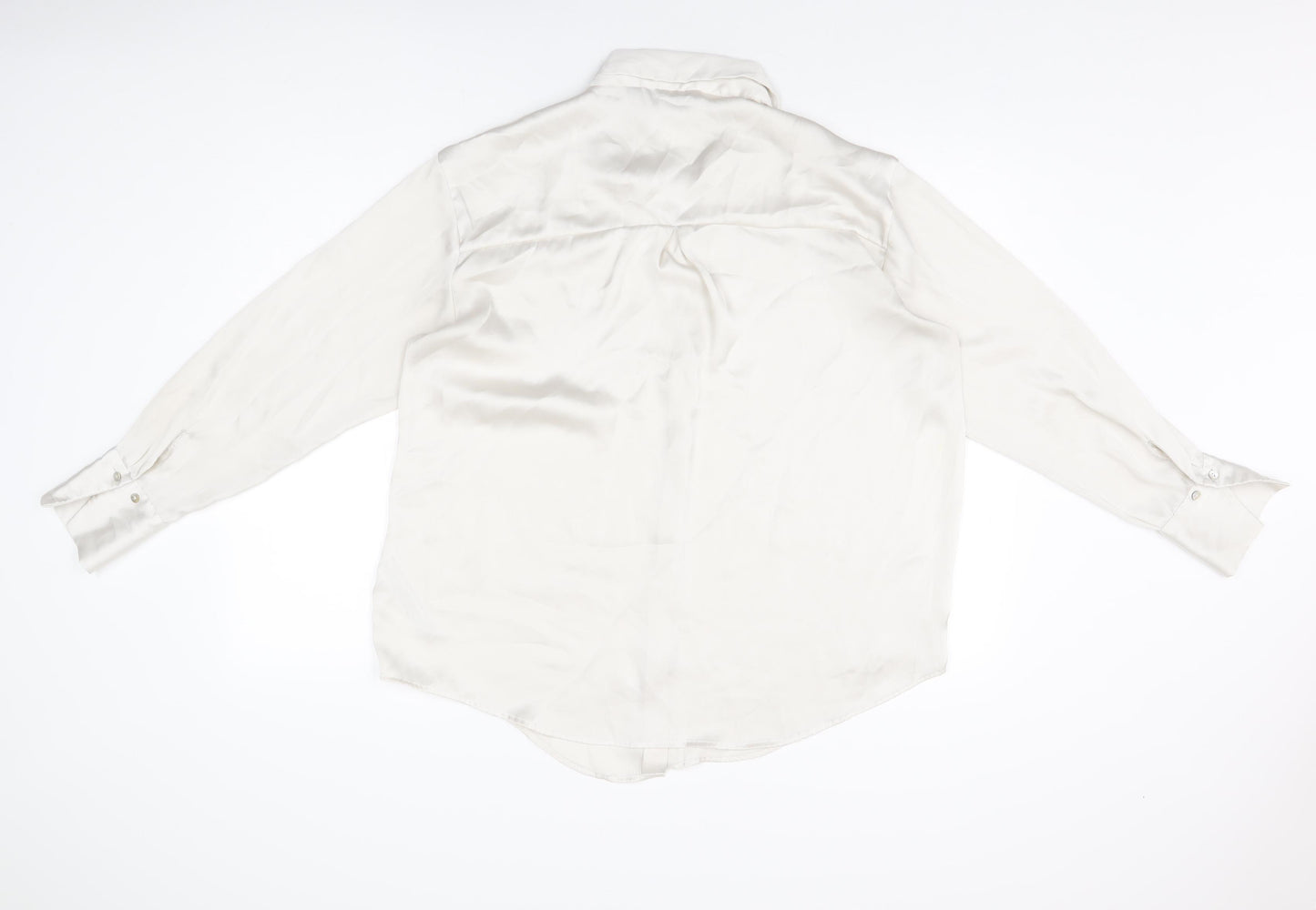 Zara Womens Ivory Polyester Basic Button-Up Size L Collared