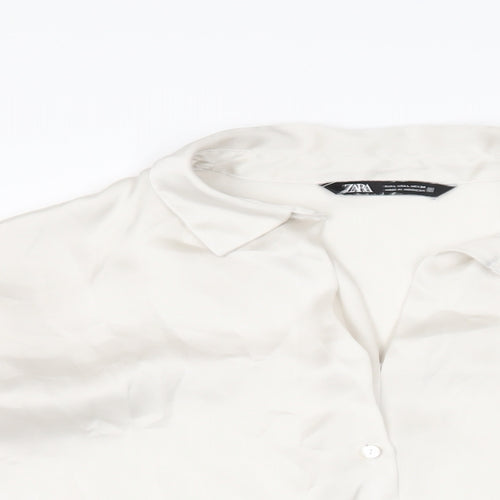 Zara Womens Ivory Polyester Basic Button-Up Size L Collared