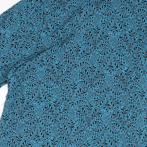 Live Unlimited London Womens Blue Geometric Viscose Basic Button-Up Size 14 V-Neck