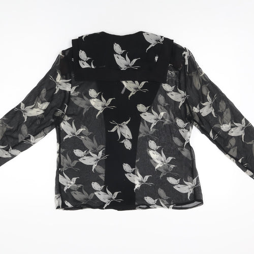 Gabiz Womens Black Floral Polyester Basic Button-Up Size 12 Collared