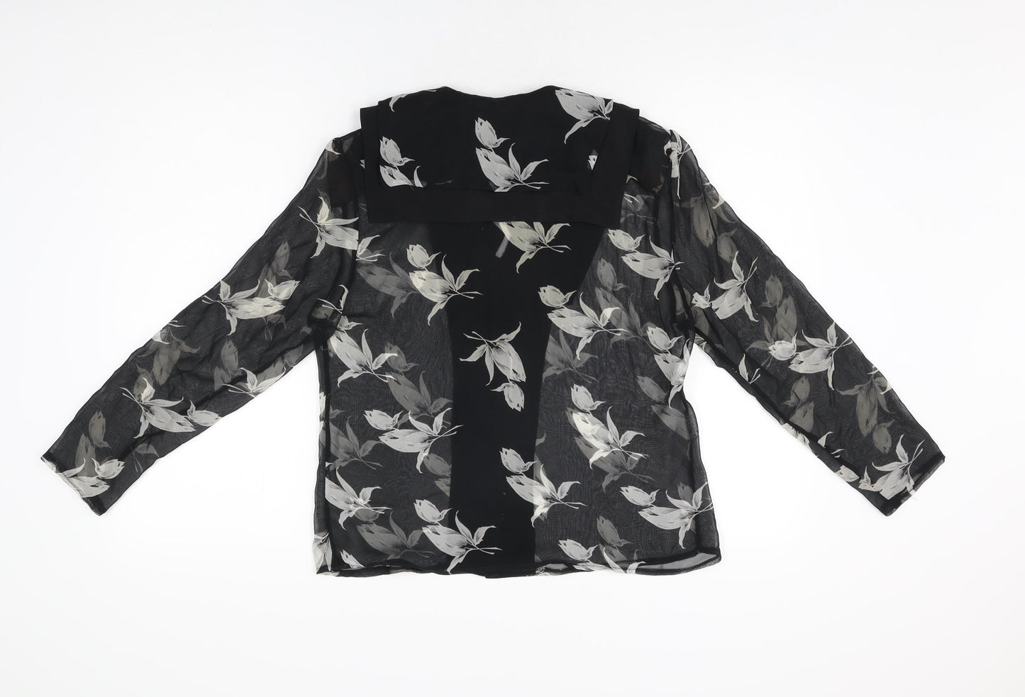 Gabiz Womens Black Floral Polyester Basic Button-Up Size 12 Collared