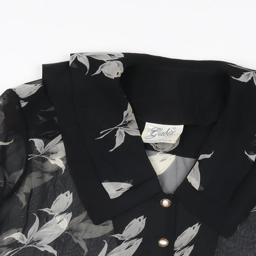 Gabiz Womens Black Floral Polyester Basic Button-Up Size 12 Collared