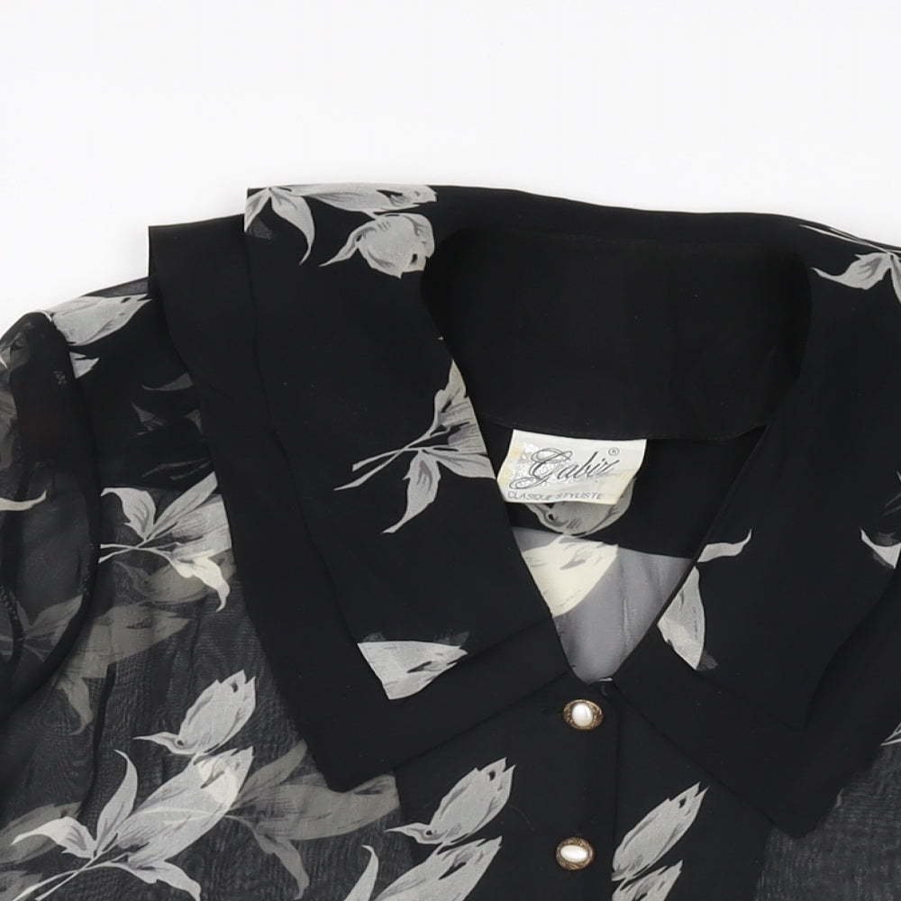 Gabiz Womens Black Floral Polyester Basic Button-Up Size 12 Collared