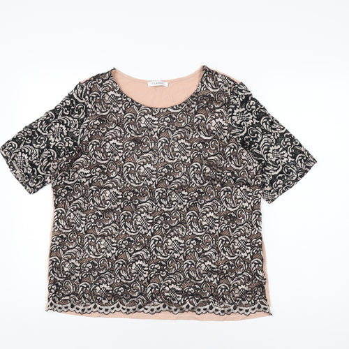 Marks and Spencer Womens Pink Floral Polyamide Basic T-Shirt Size 16 Round Neck