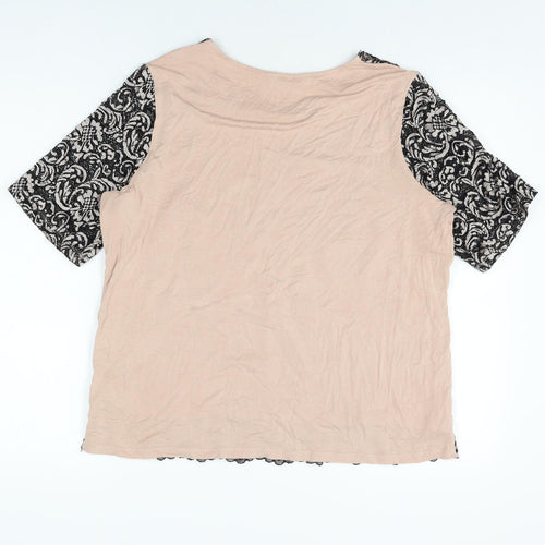 Marks and Spencer Womens Pink Floral Polyamide Basic T-Shirt Size 16 Round Neck