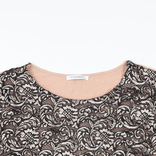 Marks and Spencer Womens Pink Floral Polyamide Basic T-Shirt Size 16 Round Neck