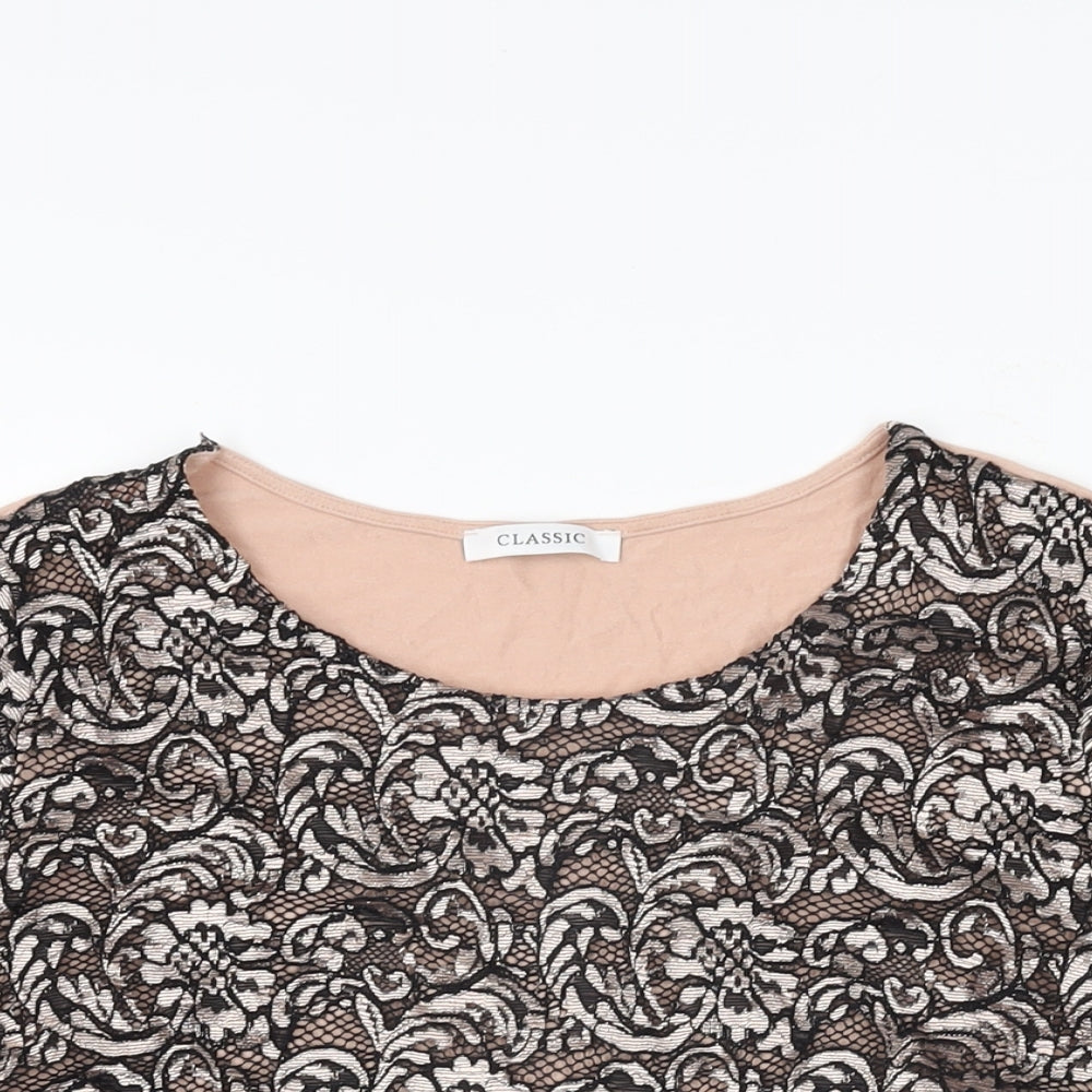 Marks and Spencer Womens Pink Floral Polyamide Basic T-Shirt Size 16 Round Neck