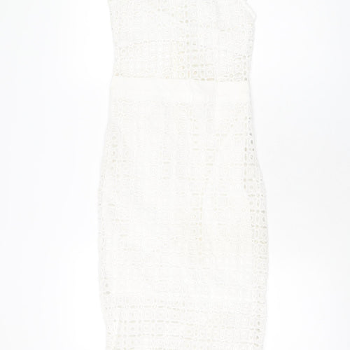 PRETTYLITTLETHING Womens White Polyester Bodycon Size 6 Collared Zip