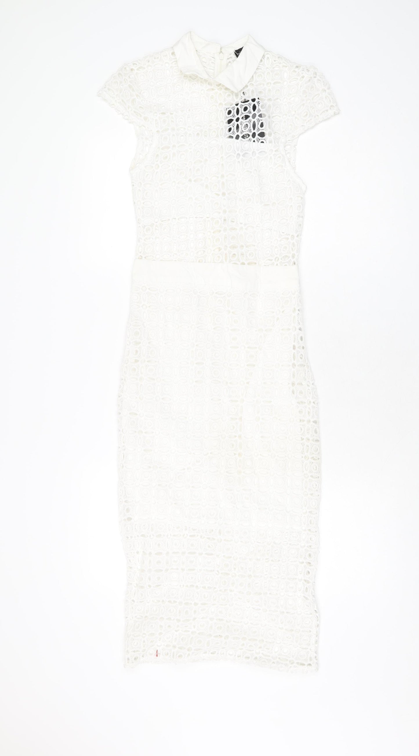 PRETTYLITTLETHING Womens White Polyester Bodycon Size 6 Collared Zip