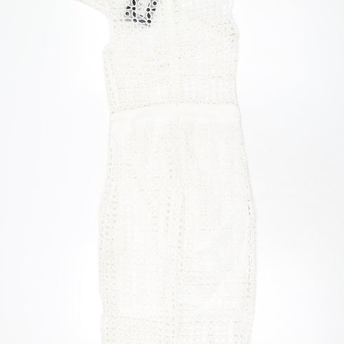 PRETTYLITTLETHING Womens White Polyester Bodycon Size 6 Collared Zip