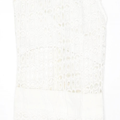 PRETTYLITTLETHING Womens White Polyester Bodycon Size 6 Collared Zip