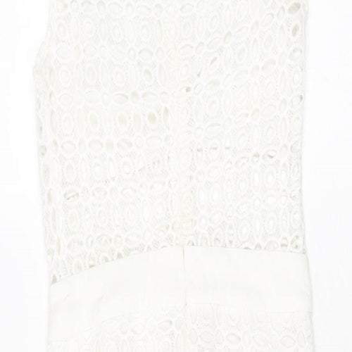PRETTYLITTLETHING Womens White Polyester Bodycon Size 6 Collared Zip