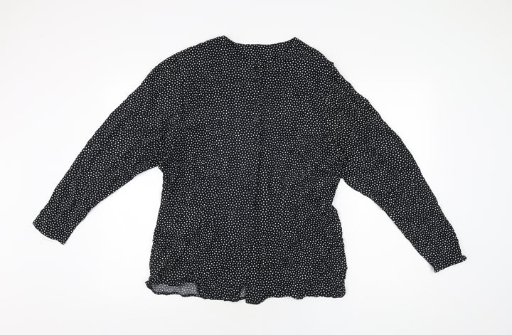 St Michael Womens Black Polka Dot Viscose Basic Button-Up Size 16 Round Neck
