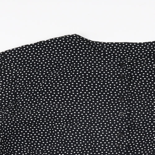 St Michael Womens Black Polka Dot Viscose Basic Button-Up Size 16 Round Neck